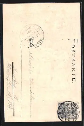 Lithographie Turnvater Jahn, Turner Parade, Frauen winken mit Fahne