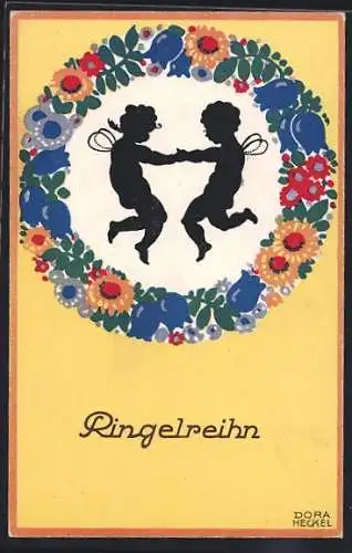 Künstler-AK Dora Heckel: Schattenbild, Elfen tanzen Ringelreihn