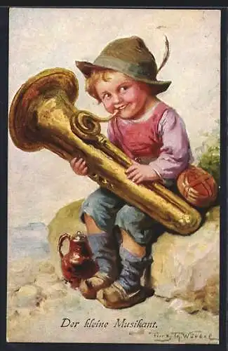 Künstler-AK sign. Franz Würbel: Junge mit Tuba
