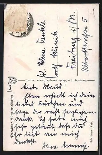 Künstler-AK Portrait Mädchen im weissen Kleid & mit Blume im Haar