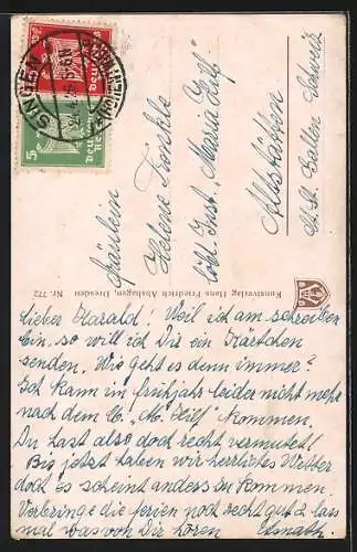 Künstler-AK Hermann Kaulbach: Eine wichtige Mission, Kleines Mädchen mit Korb