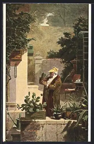 Künstler-AK Carl Spitzweg: Der Kaktusfreund, alter Mann inmitten seiner Kaktusblumentöpfe