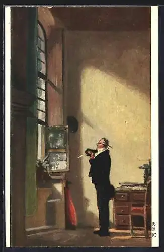 Künstler-AK Carl Spitzweg: Der Schreiber, Mann am Fenster