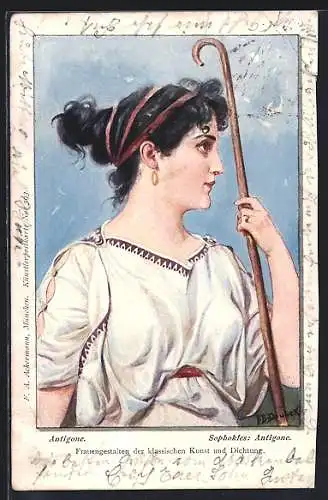Künstler-AK Franz Doubek: Frauengestalten aus Kunst und Dichtung, Antigone, Jugendstil