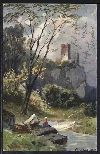 Künstler-AK August Splitgerber: Blick auf die Ruine der alten Burg