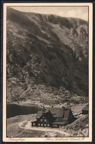 AK Teichmannbaude, Blick auf die Baude im Riesengebirge