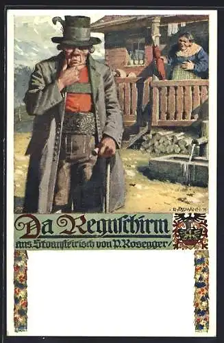 Künstler-AK R. Assmann: Mann & Frau mit Regenschirm