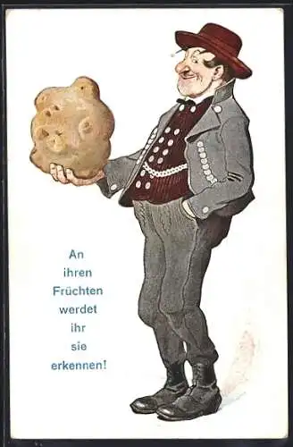 AK An ihren Früchten werdet ihr sie erkennen!, Bauer mit Kartoffel, Scherz
