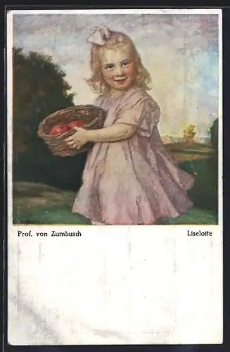 Künstler-AK Ludwig von Zumbusch: Liselotte, Mädchen bringt Äpfel im Korb