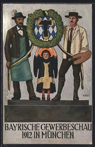 AK München, Bayerische Gewerbeschau 1912, Münchener Kindl, Wappen