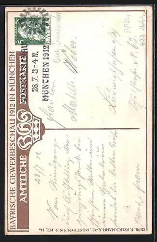 AK München, Bayerische Gewerbeschau 1912, Münchener Kindl, Wappen