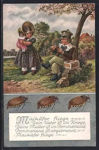 Künstler-AK sign. G. Franke: Kinder betrachten einen Maikäfer