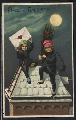 AK Junge Schornsteinfeger bei Vollmond