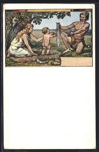 AK Vater überreicht seinem Sohn sein mächtiges Schwert