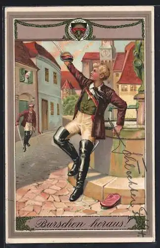 AK Deutscher Schulverein NR: 54, Burschen heraus, Student mit Degen