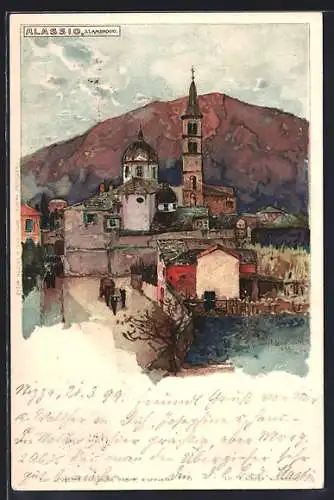 Künstler-AK Manuel Wielandt: Alassio, Dorfpartie mit Kirche