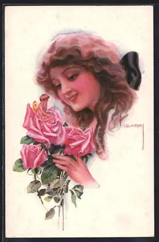 Künstler-AK Luis Usabal: Fräulein und Rosenfee