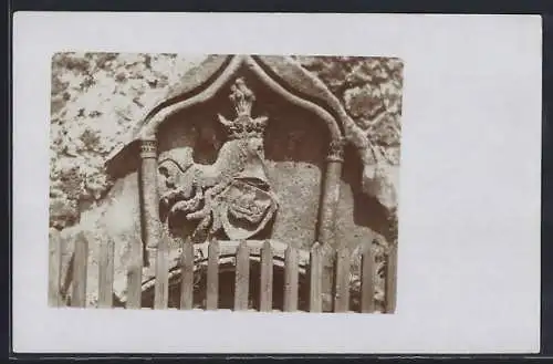 Foto-AK Jaice, Blick auf ein Burg-Wappen