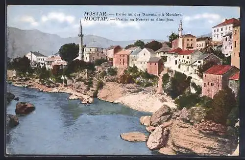 AK Mostar, Partie an der Narenta mit Moschee
