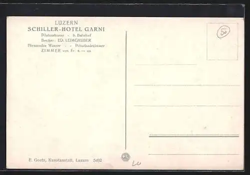 AK Luzern, Schiller-Hotel Garni, Pilatusstrasse mit Pilatus