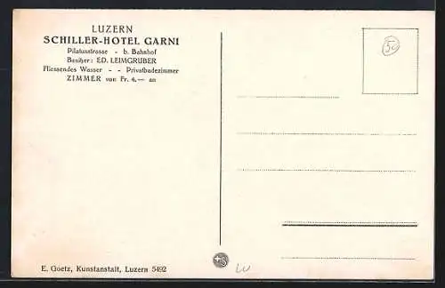AK Luzern, Schiller-Hotel Garni, Pilatusstrasse mit Pilatus