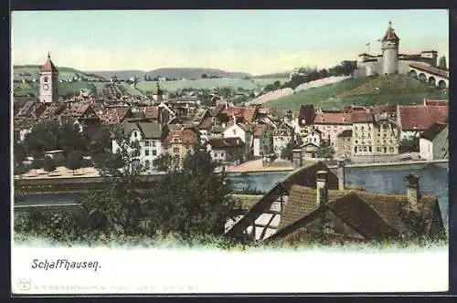 AK Schaffhausen, Ortsansicht mit Burg und Kirchturm