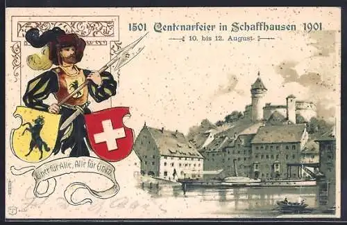 AK Schaffhausen, Centenarfeier 1901, Helebardier, Wappen
