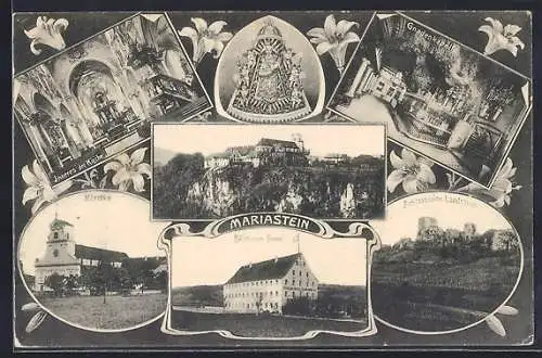 AK Mariastein, Hotel zum Kreuz, Schlossruine Landskron, Kirche, Gnadenkapelle