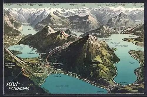 AK Arth am See, Panorama über das Rigi-Gebirge
