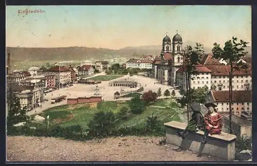 AK Einsiedeln, Panorama mit Kirche