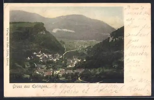 AK Eptingen, Ortsansicht aus der Vogelschau mit Bergblick