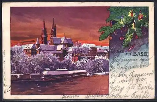 AK Basel, Ortspartie im Schnee