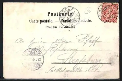 Lithographie Basel, St. Jacobsdenkmal & St. Elisabeth-Kirche