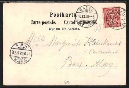 Lithographie Basel, alte Rheinbrücke, Spalenthor