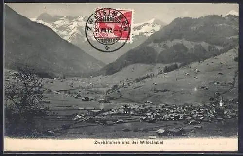AK Zweisimmen, Blick von Anhöhe, Wildstrubal