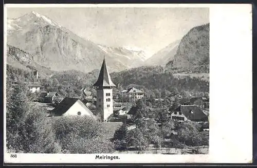 AK Meyringen, Ortsansicht mit Kirche und Talblick