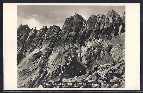 AK Gelmerhütte, Berghütte mit Blick nach Westen