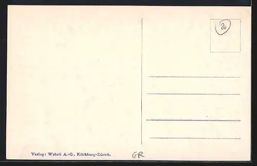 AK Sils, Blick zur Kirche St. Cassian