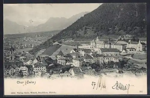 AK Chur, Teilansicht mit Kirche, Berge