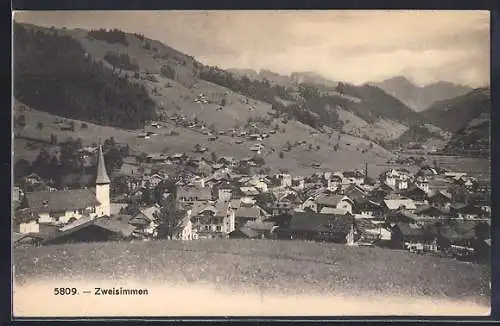 AK Zweisimmen, Ortsansicht mit Kirche