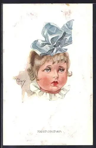 Künstler-AK Chicky Spark: Kleines Mädchen mit Schleife im Haar, Nesthäkchen