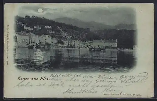 Mondschein-AK Ika, Partie am Hafen