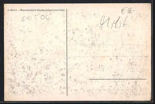 Künstler-AK Istip, Strassenleben mit Soldaten