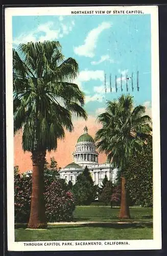 AK Sacramento, CA, Northeast view of State Capitol through Capitol Park