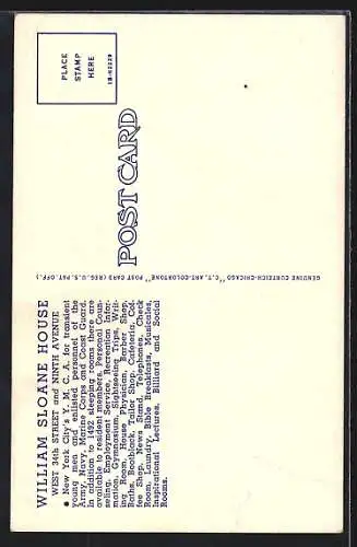 AK New York, NY, William Sloane House Y. M. C. A. 356 West 34th Street
