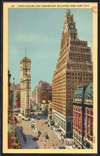 AK New York, Times Square and Paramount Building, Strassenbahn