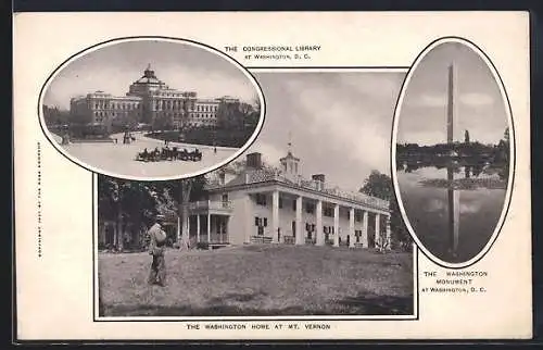AK Washington D.C., The Congerssional Library, Washington Monument, Washington Home at Mt. Vernon