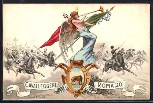 Lithographie Cavalleggeri Roma (20), italienisches Kavallerie-Regiment