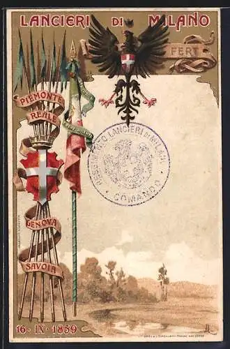 Lithographie Lancieri di Milano, Piemonte Reale, italienisches Kavallerie-Regiment