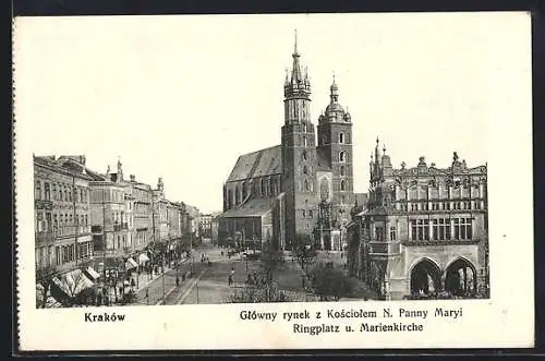 AK Kraków, Glówny rynek z Kosciolem N. Panny Maryi